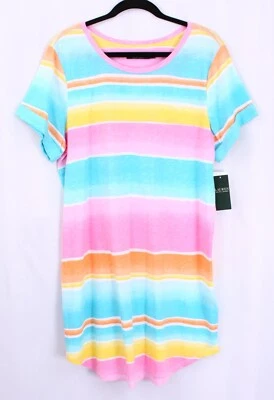 LAUREN Ralph Lauren Pastel Stripes Swimsuit Cover Up Tunic T-shirt L Cotton NWT - Image 1 of 4