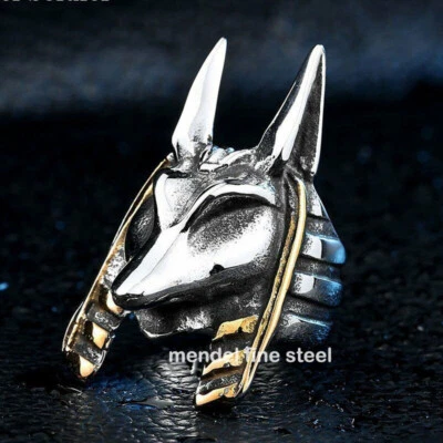 Anillo MENDEL Para Hombres Egipcio Chapado en Oro Negro Anubis Hombre Acero Inoxidable Talla 7-15 Foto 1 de 4