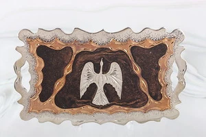 PHOENIX BIRD TWO-TONED ETCHED BELT BUCKLE W/GLITTERY COPPER GLASS VINTAGE  3711 - Picture 1 of 2