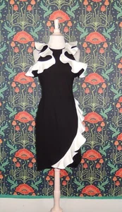 Anne Fontaine Promise Black White Ruffle Knit Cocktail Dress Nwt 38 - Picture 1 of 6