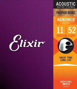 Elixir Strings 16027 11-52 Phosphor Bronze Acoustic Guitar Strings w NANOWEB - Picture 1 of 5