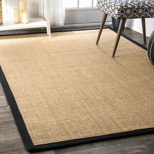 nuLOOM Natural Sisal Contemporary Modern Bordered Area Rug in Tan and Black