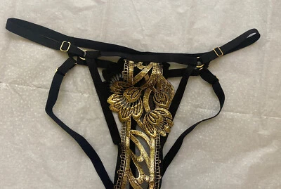 Victoria's Secret Very Sexy Panty Black and Gold - Strap Bikini low XSmall - Image 1 of 3