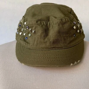 H&M Army Green Bling Embellished Studded Hat, S/M - Picture 1 of 12