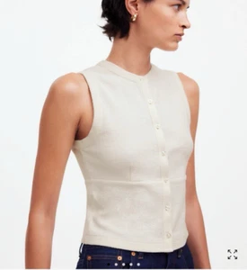 Madewell Split-Crewneck Cardigan Tank Cream Size XS, NP838, NEW NWT - Bild 1 von 12