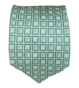 FENDI Green Geometric Monogrammed Logo "F" Silk Blend Tie ITALY 60"/ 3.7" EC - Picture 1 of 8