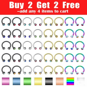 10PCS Gems Nose Ring Surgical Steel Horseshoe Hoop Lip Tragus Helix Earrings 16G - Picture 1 of 14