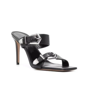 Womens Summer Square Toe High Heels Pull on Metal Buckle Decor Slippers US5-10.5 - Picture 1 of 8