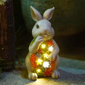 LED Solar Powered Lights Bunny Statue Ornaments Garden Decor Outdoor Gifts UK - Picture 1 of 6