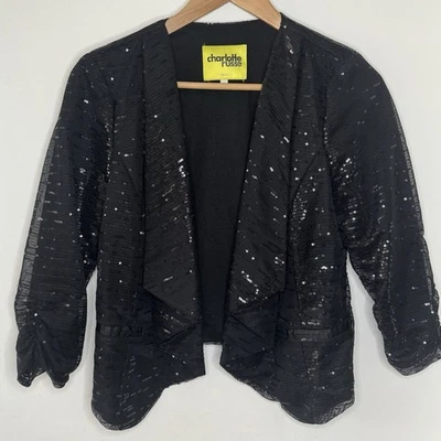Charlotte Russe Black Sequins Tuxedo Cropped Blazer Jacket Women S Whimsigoth EU - Image 1 of 4