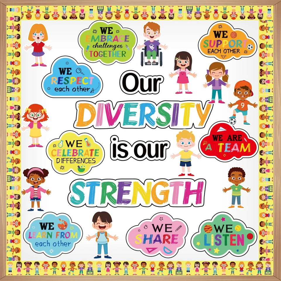 Diversity Bulletin Board Decoration Set Diverse Students Borders Cutouts for ... - Image 1 of 4