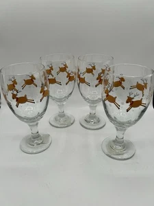 Libbey Prancing Reindeer Wine Goblets 7" Christmas Stemware Set of 4 Made in USA - Picture 1 of 7