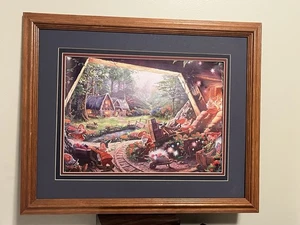 Framed & Matted thomas kinkade disney canvas Print 12x16 Snow White Dwarves - Picture 1 of 5