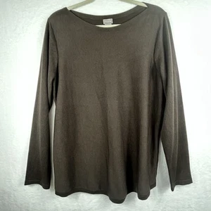 Chico's brauner Pullover mit U-Boot-Ausschnitt Größe 2 Large minimalistisch neutral Schrankklammer - Bild 1 von 7