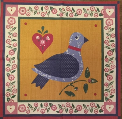 De colección ~"Pájaros y Corazones con Borde Floral"~ Panel de Tela de Algodón ~ 11.5"x11.5"  Foto 1 de 2