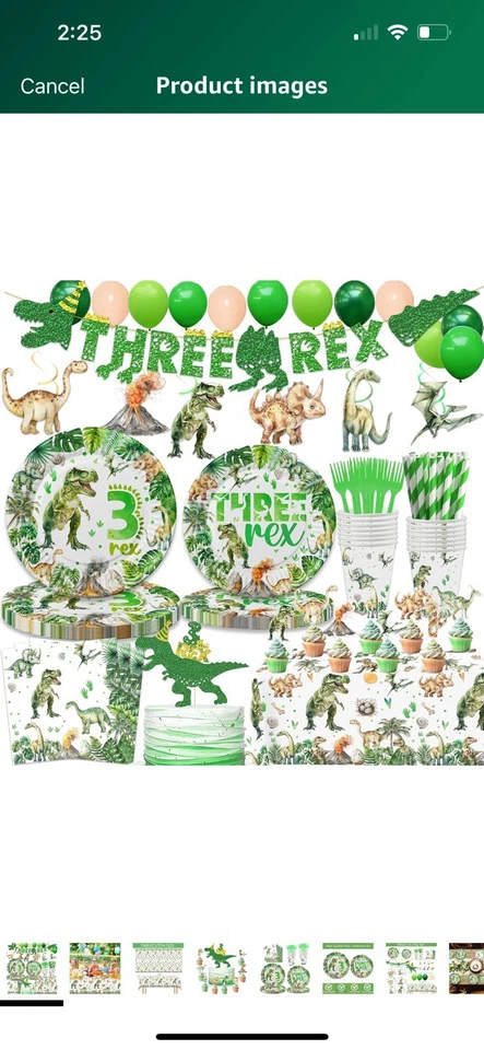 208 Piezas Dinosaurio Tercer Cumpleaños Fiesta Suministros, Dino Verde Tres Rex Cumpleaños Foto 1 de 1