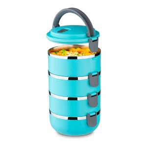 4 Etagen Speisebehälter, Lebensmittelbehälter, Isolierbehälter 2,8L- Hellblau - Bild 1 von 8