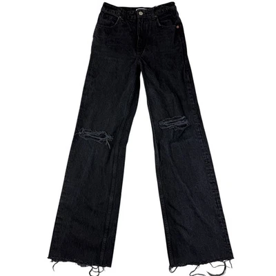 Zara Jeans Women 4, 26x33 Black Wide Leg High Rise Distressed Grunge Skate Y2K - Image 1 of 4