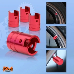 4 Pcs Red Aluminum Tires Stem Caps 17mm Piston Style Wheel Air Valve Cover - Picture 1 of 4