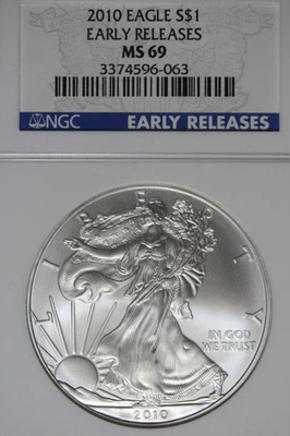 2010 NGC MS69 AMERICAN SILVER EAGLE EARLY RELEASES #B51074 - Image 1 of 2