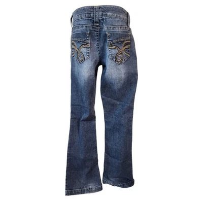 Truce Women's Jeans Size 9 Low Rise Flare Leg Denim Blue Embellished Pockets - Image 1 of 4