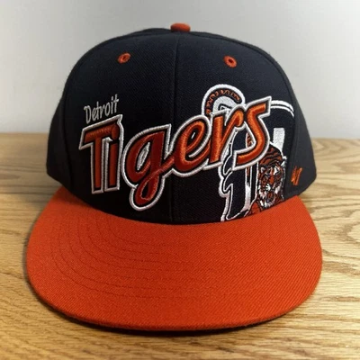 NEW ‘47 Brand MLB Detroit Tigers BIG Front Logo Black Snapback Hat Cap MLB - Image 1 of 4
