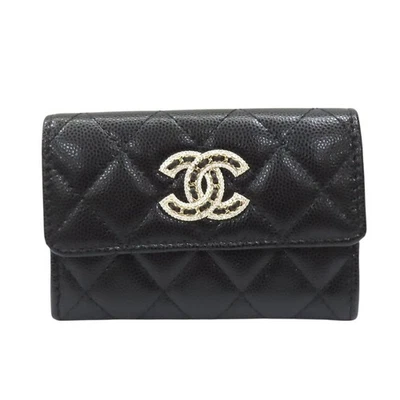 CHANEL Matelasse Coco Mark Strass Card Case Calfskin Black - Image 1 of 4