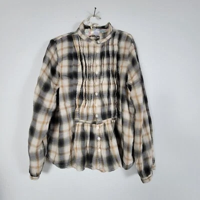 Top CP Shades Claudine Doble Algodón 323-5100 Verde Cuadros Abotonado Mediano Nuevo sin Etiquetas Foto 1 de 4