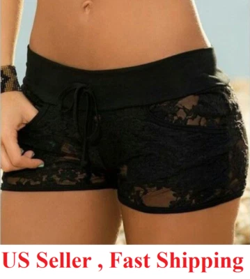  New Women Fashion Shorts Sexy Black Lace Hollow Out Summer Short Pant`US - Image 1 of 4