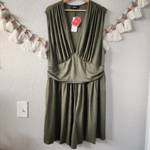 Cider V-neck Knit Ruched Pocket Romper Green Sleeveless Boho Chic Girly NWT 4x - Picture 1 of 11