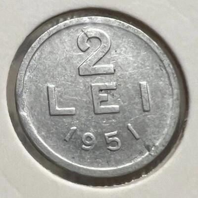 Romania 2 Lei 1951 Aluminum coin, a UNC, incomplete beating, lack of material - Image 1 of 2