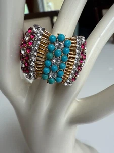 Princess Amanda Gold Plate 4.06 ct Ruby/Cz/Turrquoise Statement Ring Size 7.5 - Picture 1 of 17