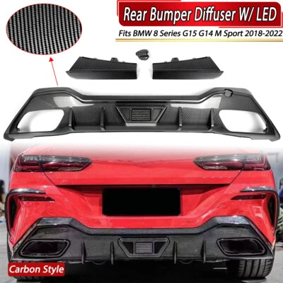 Carbon Look Rear Diffuser W/ LED For BMW M850i 840i G15 G14 Cabrio M Sport 2018+ - Imagem 1 de 4