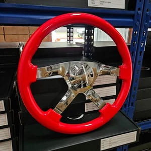 RAPTOR 15" CHROME RED WOOD STEERING WHEEL - Picture 1 of 9