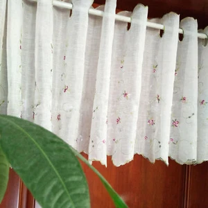 Country Cottage Floral Embroidered Sheer Net Kitchen Cafe Curtain Tier - Picture 1 of 4