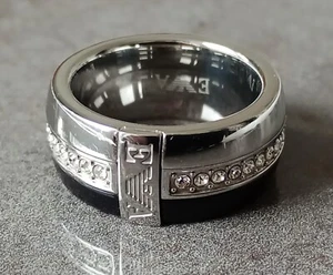 Emporio Armani Ring, Steel Ring, Black Onyx + Cubic Zirconia, UK Ring Size P - Picture 1 of 16