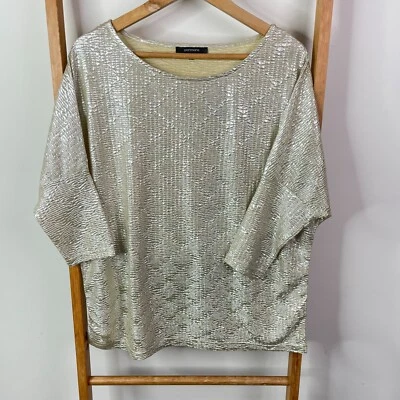 Portmans Top Womens Large Gold 3/4 Sleeve Round Neck Metalic Crinkled Texture - image 1 of 4