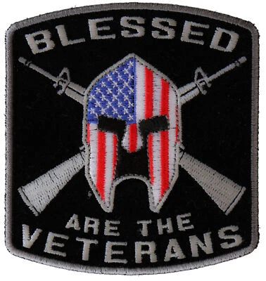 Blessed Are The Veterans American Flag Spartan Patch - 3.5x3.75 inch - P5483 - Image 1 of 4