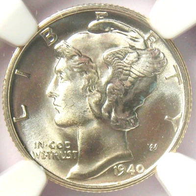 Moneda de diez centavos Mercury 1940-D 10C - Certificada NGC MS68+ FB Plus Grado - ¡Rara Plus! Foto 1 de 4