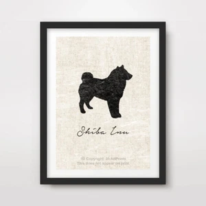 PÓSTER DE IMPRESIÓN ARTÍSTICA DE PERRO SHIBA INU Raza Silueta Negra Diseño de Contorno Vintage - Imagen 1 de 3