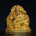 5.9" Old Tibetan Buddhism temple Bronze gilt Elephant trunk God of wealth statue