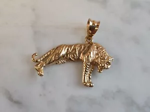Ciondolo tigre donna uomo vintage estate oro giallo 14 kt 3,1 g E7547 - Foto 1 di 3