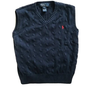 Polo Ralph Lauren Boys Kids V-Neck Sweater Vest Size 7 Navy Blue Red Horse - Picture 1 of 7