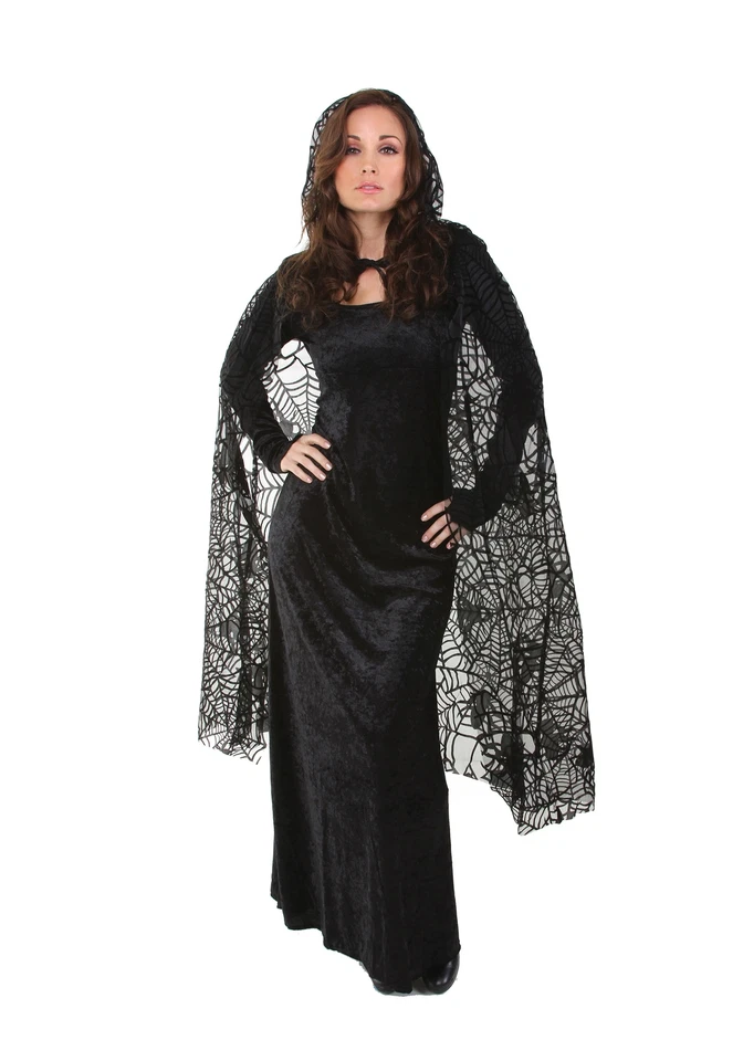 Black 55" Sheer Spiderweb Cape Vampire Halloween Costume - Gothic