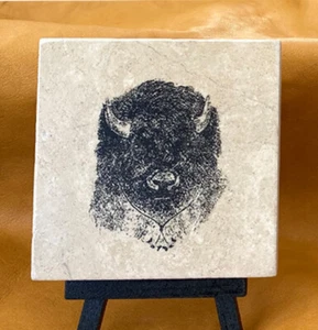 BUFFALO Wood Badge Critters Stone Tiles, Artwork by Kaye Templeman - Picture 1 of 10