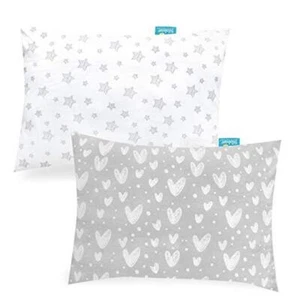  Organic Cotton Toddler Pillowcase 2 Pack, (Pillowcase Star&Heart Gray & White - Picture 1 of 7