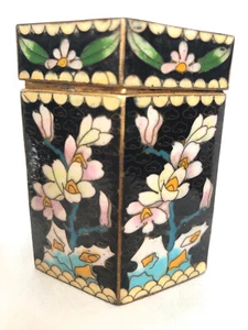 Antike ORIENTALISCHE CLOISONNE emaillierte Blumenbox mit rosa Kirschblüten - Bild 1 von 12