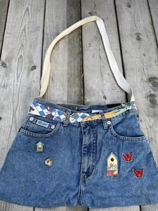 Vintage 80s 90s GUESS Jeans Handmade Denim Tote Bag Pockets Function - Picture 1 of 7