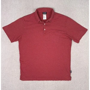 Patagonia Squeaky Clean Polo Shirt Mens L Knit Brushed Cotton Red Stripe Preppy - Picture 1 of 7