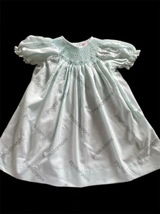 Petit Ami EUC/NWOT? Mint Green Smocked Embroidered Short Sl Bishop Dress-9Mos - Picture 1 of 5